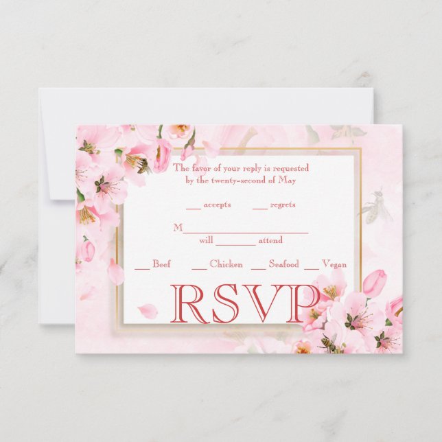 Carte de fleurs de cerisier rose RSVP de mariage (Devant)