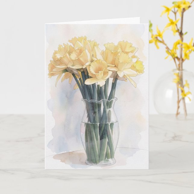 Carte de fleurs de jonquilles jaunes Vase Note flo (Fleur jaune)