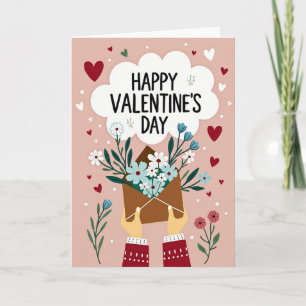 Carte de fleurs de la Saint-Valentin rose