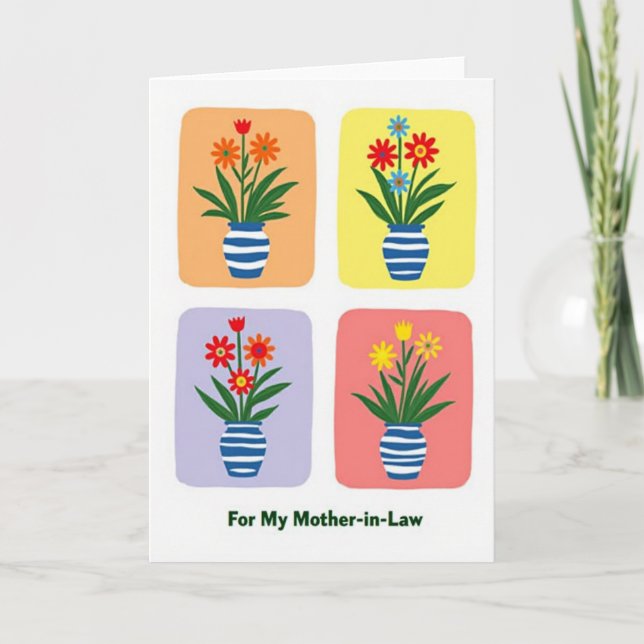 Carte de Fleurs de Vase Rayé pour les Mamans (Devant)