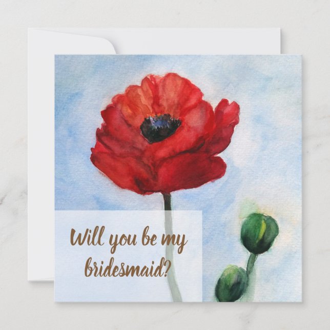 Carte de fleurs Red Poppy Watercolor (Devant)