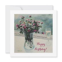 Carte de fleurs roses vintages d'anniversaire par 