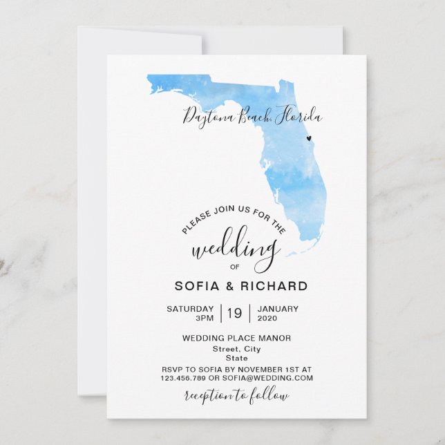 Carte de Floride Destination de Mariage avec Cœur  (Devant)
