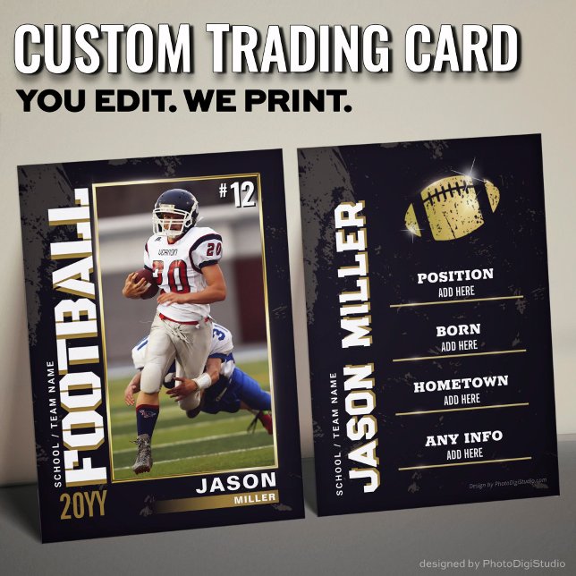Carte de football, Carte de joueur de football Or (Football Trading Card, Football Player Card Gold)