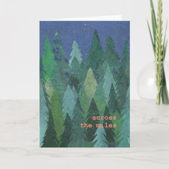 Carte de forêt d'arbres de Noël enneigés, à traver (Devant)