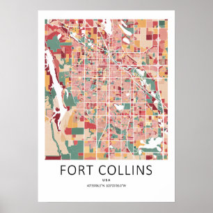 Carte de Fort Collins Colorado Affiche de ville