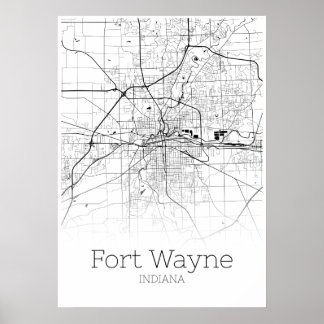 Carte de Fort Wayne - Indiana - Poster de carte de