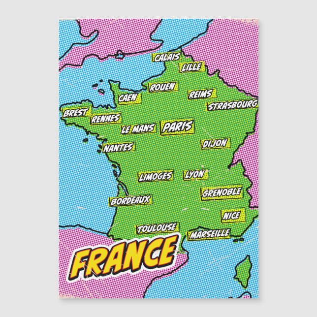 Carte de France illustrée dans le style Pop Art (Devant)