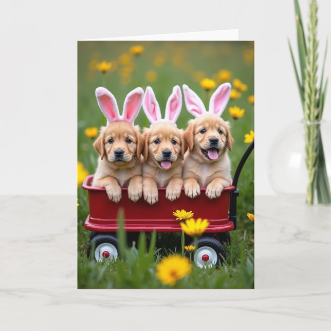 Carte de Fun Printanier Chariot à Chiots (Devant)