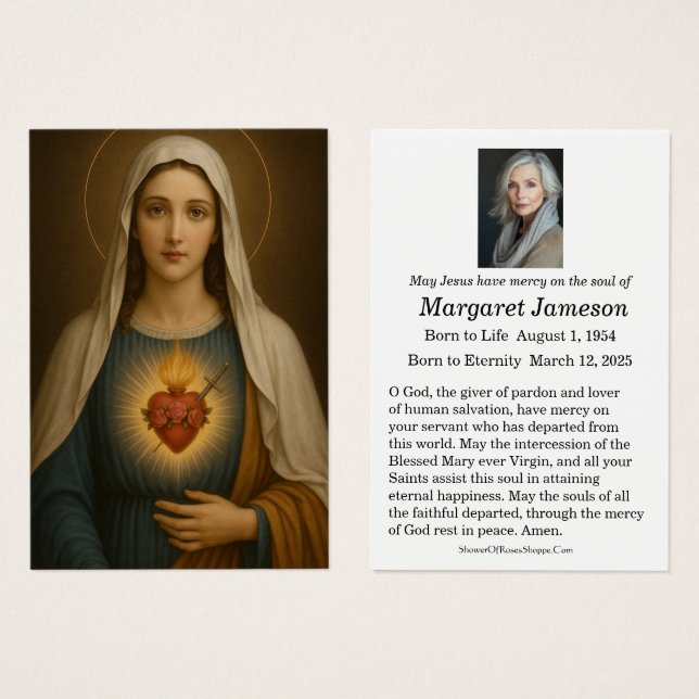 Carte de funérailles catholique de la Vierge Marie (Devant & derrière)