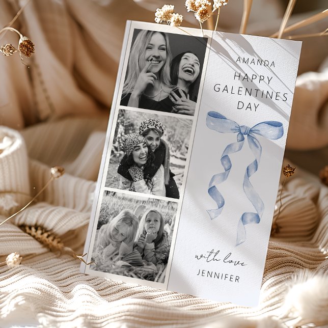 Carte de Galentines Day à ruban bleu tendance avec (Créateur téléchargé)