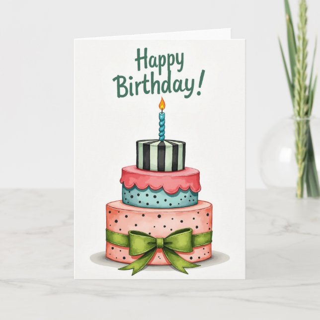 Carte de gâteau à l'aquarelle douce (Devant)