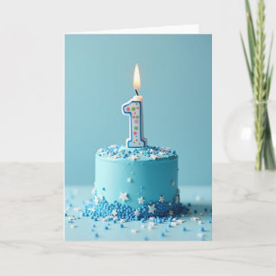 Carte de gâteau bleu pour premier anniversaire