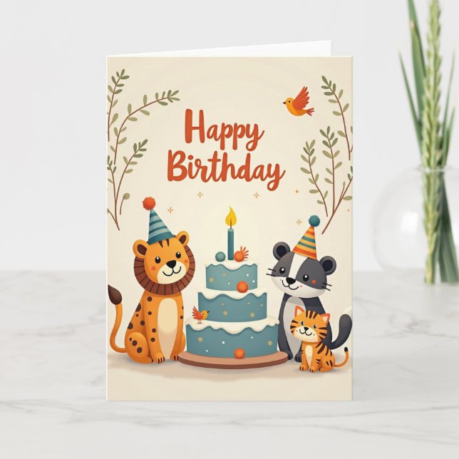 Carte de gâteau d'animal de fête (Devant)