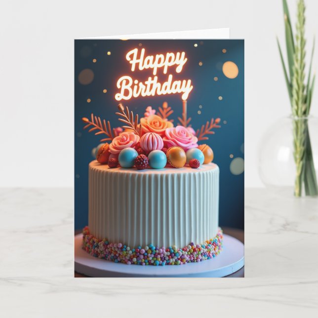 Carte de gâteau d'anniversaire à la rose sucrée (Devant)