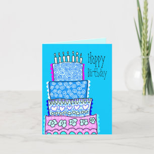 Carte de gâteau d'anniversaire Blue Happy