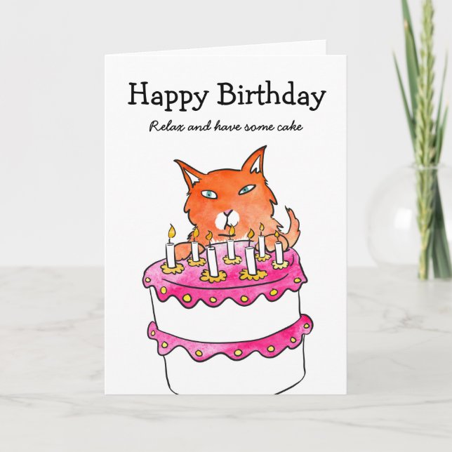Carte de gâteau d'anniversaire de chat gingembre (Devant)