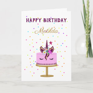 Carte de gâteau d'anniversaire de licorne magique