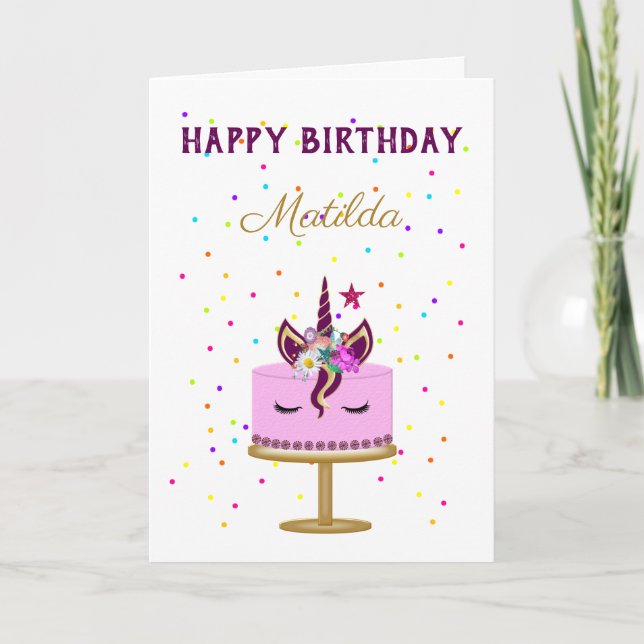Carte de gâteau d'anniversaire de licorne magique (Devant)