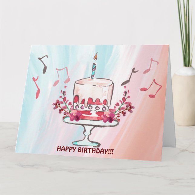 CARTE DE GÂTEAU D'ANNIVERSAIRE ET NOTES DE MUSIQUE (Devant)