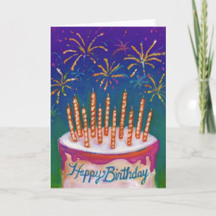 Carte de gâteau d'anniversaire Fireworks