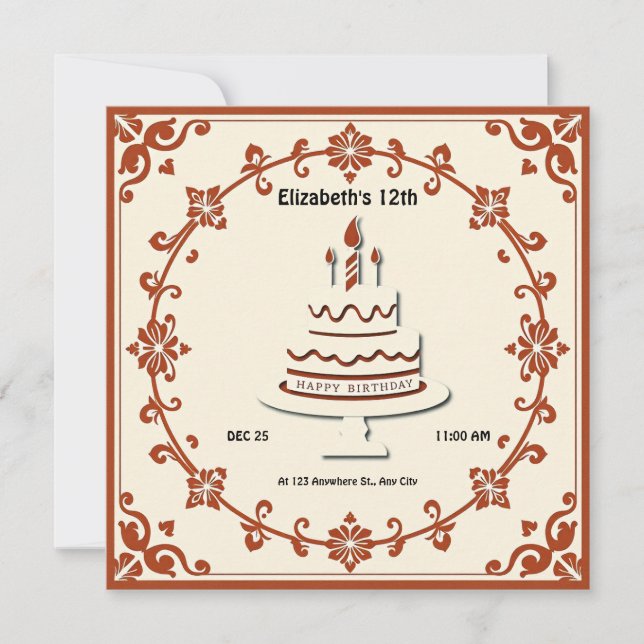 Carte de gâteau d'anniversaire rétro - Design flor (Devant)