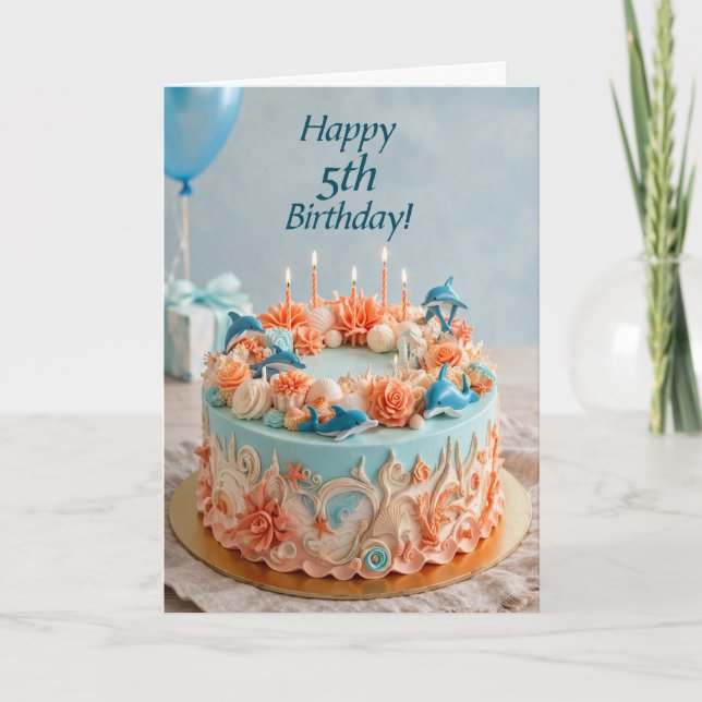 Carte de gâteau de dauphin pour 5ème anniversaire (Devant)