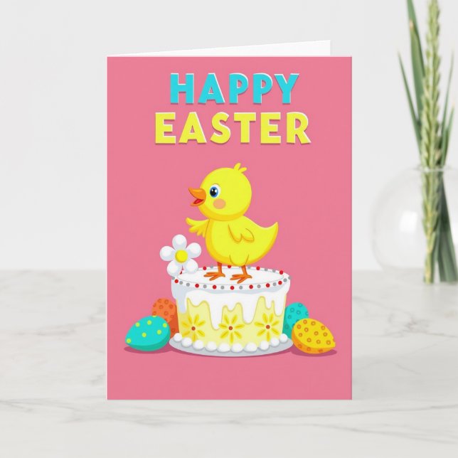 Carte de gâteau de Pâques Faux Gold Spring Chick (Devant)