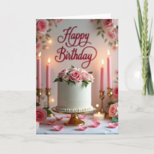 Carte de gâteau de rose d'anniversaire élégante