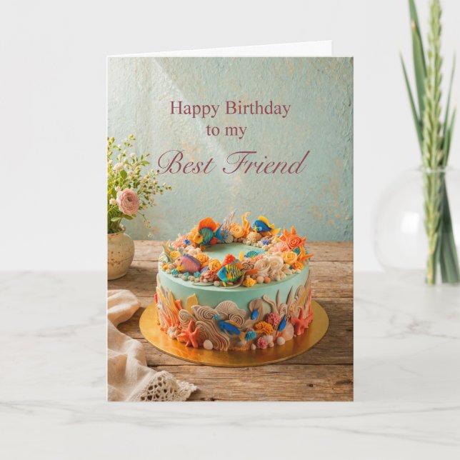 Carte de gâteau d'océan d'anniversaire de meilleur (Devant)