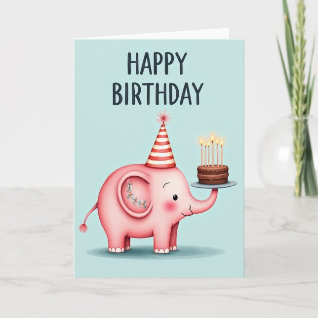 Carte de gâteau éléphant rose à pois (Devant)