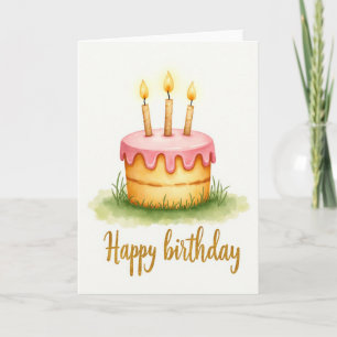Carte de gâteau joyeux éclairé aux bougies