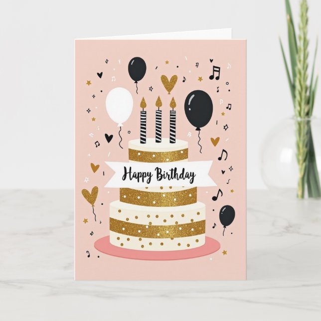 Carte de gâteau scintillant d'anniversaire (Devant)