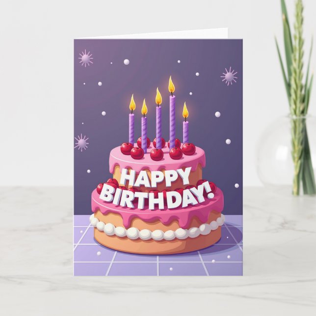 Carte de gâteau violet joyeux (Devant)