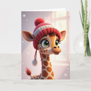 Carte de girafe de Noël avec chapeau