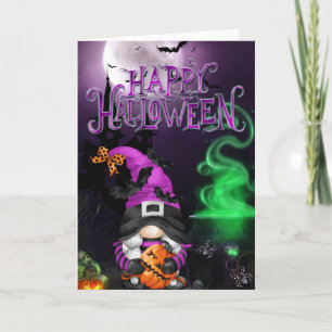 Carte de gnome de sorcière Halloween joyeux