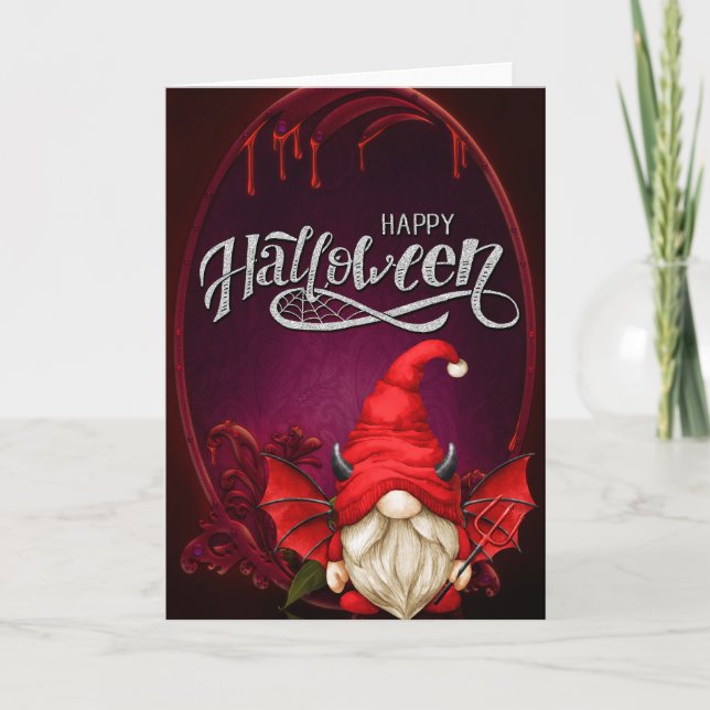 Carte de gnome diable de Halloween heureux (Devant)
