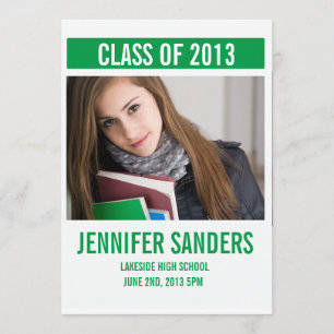 Carte de graduation de photo verte moderne