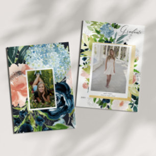 Carte de graduation photo florale bleu nuit