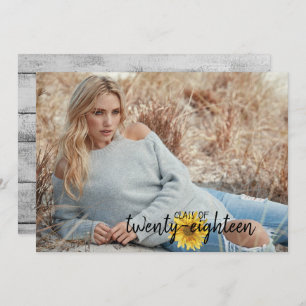 Carte de Graduation Rustique White Wood Sunflowers