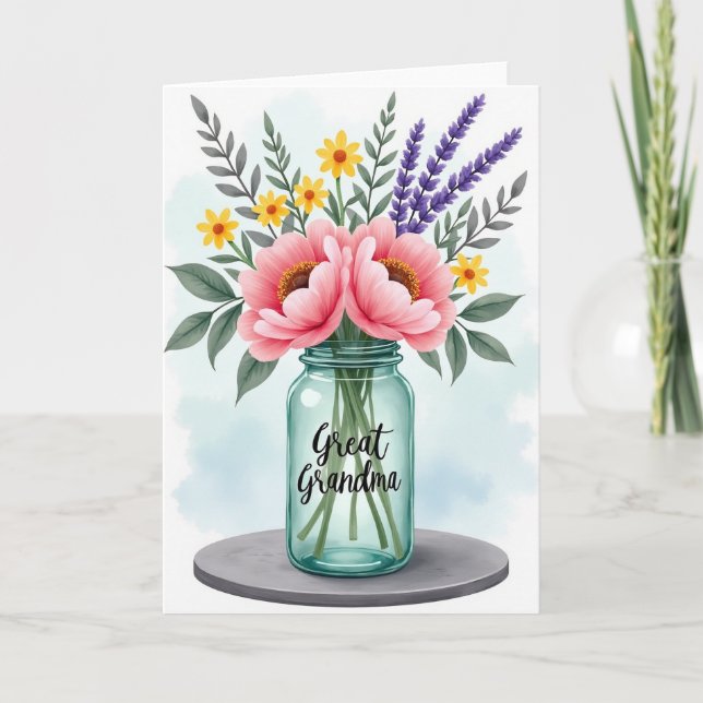 Carte de grand-mère aux fleurs à l'aquarelle (Devant)
