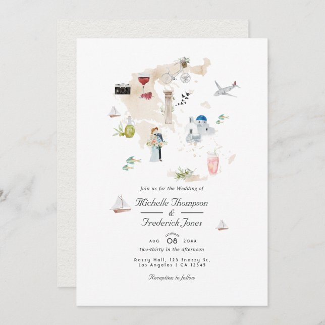 Carte de Grèce QR Code RSVP Destination Mariage (Devant / Derrière)