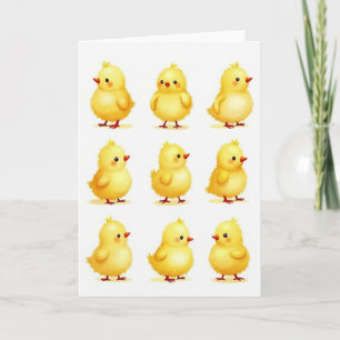 Carte de grille de poussins jaunes mignons