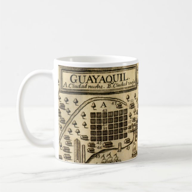 Carte de Guayaquil, Equateur (1741) Mug de café (Gauche)