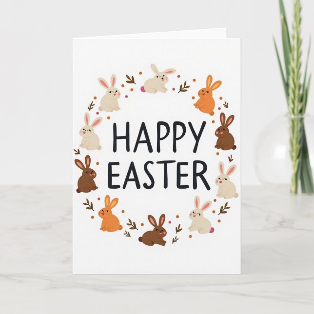 Carte de guirlande de lapin de Pâques joyeux (Devant)