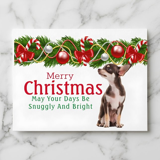Carte de guirlande de Noël de Chihuahua (A Chihuahua Christmas celebration.)