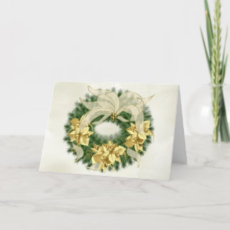 Carte de guirlande de Noël de Poinsetta d'or