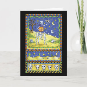 Carte de Halloween avec le cowboy squelettique