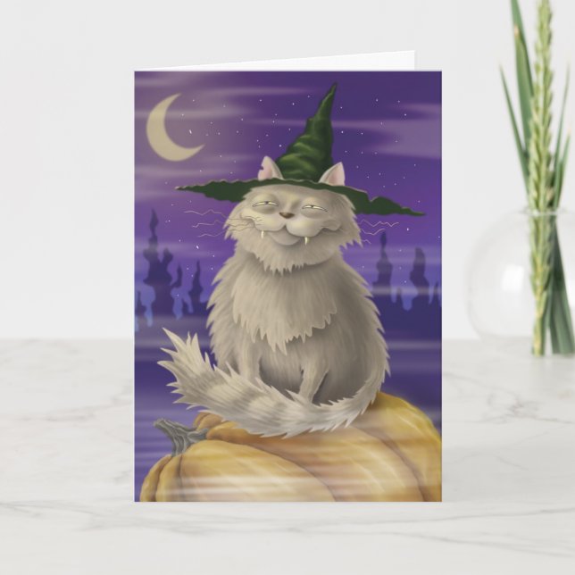 Carte de Halloween avec le grand chat suffisant de (Devant)