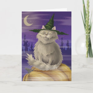 Carte de Halloween avec le grand chat suffisant de
